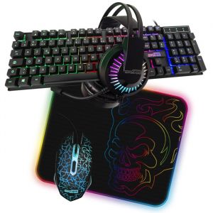 Pack Gamer AMSTRAD BATTLE 5 pièces: Clavier Souris & tapis Casque & adaptateur. USB & Retro-éclairage RGB