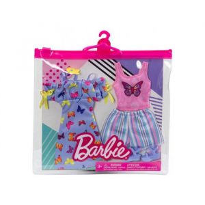 Coffret 2 Habits Pour Barbie : Robe Papillon + Short  Avec Top  Rose Et Chaussure - Tenue De Ville - Vêtement Poupée