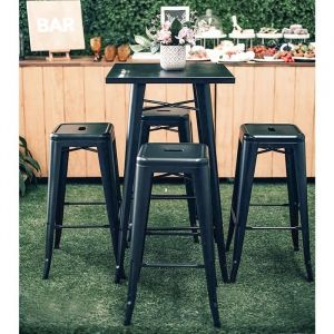 Tabouret de Bar - Noir - Lot de 4 - Adulte - M&eacute;tal Vintage