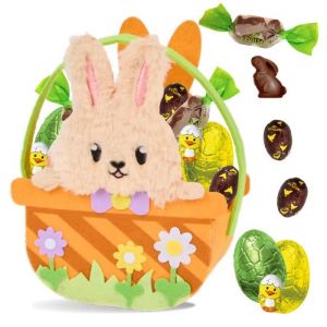 Petit Panier Lapin garni dun assortiment de 35 Chocolats de P&acirc;ques: papillotes R&eacute;villon Poussin et &OElig;ufs Rohan  Id&eacute;al &agrave; Offrir