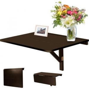 RELAX4LIFE Table Murale Rabattable 80x60CM avec Support Triangulaire Double Pliage pour Salon Salle Cuisine Bureau Brun