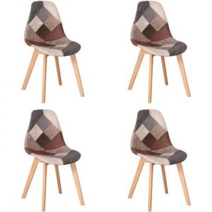 BenyLed Ensemble de 4 Chaises de Salle à Manger Chaises Patchwork avec Pieds en Bois Chaise Scandinave Style Marron
