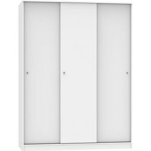 Armoire avec 3 portes coulissantes coloris blanc - Hauteur 200 x Longueur 150 x Profondeur 55 cm