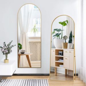 Miroir sur Pied 164 x 54cm Miroir Arqu&eacute; sur Pied &agrave; Poser au Sol Miroir pour Chambre Salon et Entr&eacute;e or