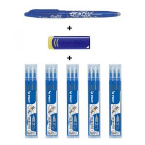 Stylo FriXion Bleu Bonus Pack gomme 5 étuis de 3 recharges pointe moyenne bleu