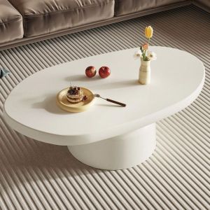 Table basse design moderne blanche forme organique pied central style scandinave table de salon contemporaine