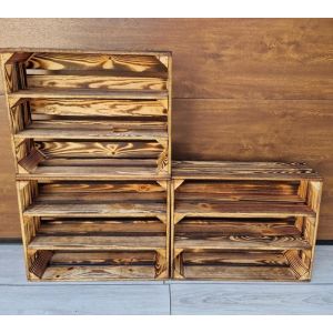 Caisse bois - PYXIDAS - étagère Longues - 50x40x15 cm - Lot de 3 - Effet brûlé