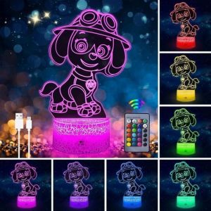 3D Lampe a Poser Pat PatrouilleLampe LED USB Illusion16 Couleurs Changeantes avec Télécommande Décoration de chambre denfant