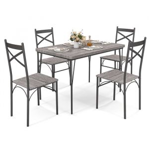 GIANTEX Ensemble Table et Chaises de Salle &agrave; Manger 5 Pi&egrave;ces 4 personnes Cadre en M&eacute;tal 110x70x76cm pour Salon Cuisine Gris