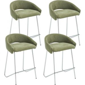 Ya-home Tabouret de Bar Lot de 4 Tabouret Haut Cuisine avec Repose-Pied en M&eacute;tal Chaise Bar pour Ilot Central Chenille Vert