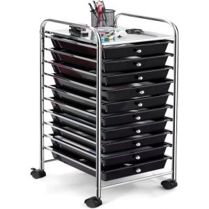 GOPLUS Chariot Amovible avec 10 Tiroirs en Fer et en PP325x37x86 CM Tour de Rangement Desserte à Roulettes  Noir et Blanc