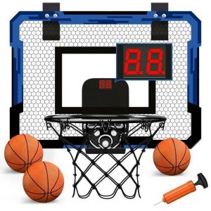 Panier de Basket Enfant Mural Panier Basket Interieur avec Tableau daffichage électronique 3 Ballons et Pompe à Air