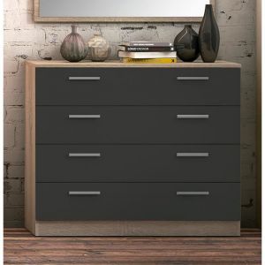 Commode meuble de rangement coloris chêne cambrian graphite -  Longueur 100  x profondeur 40  x hauteur 84 cm