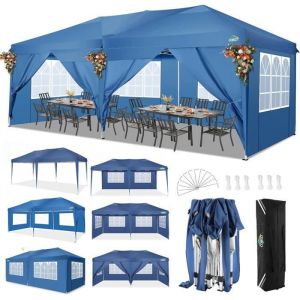 Tonnelle Pliante 3x6 m, Tonnelle de Jardin Imperméable avec 6 côtés, Barnum Professionnel Chapiteau Pliable pour Reception, Bleu