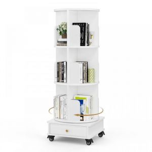 Bibliotheque Rotative à 360 degrés - MIPAN - Bibliothèque tournante avec Roulette - Pour Enfants et Adultes - 40x40x110cm - Blanc