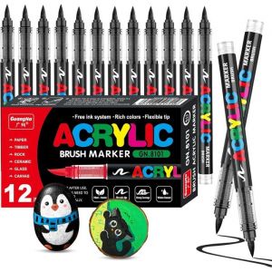 12 Noir Feutre AcryliqueStylos Acryliques Liquide Direct Acrylic Paint Marker Coloriage pour AdultesMarqueur Acide Acrylique