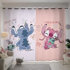 Rideaux Lilo & StitchLot De 2 Rideaux EnfantsRideau Occultant Thermiques pour Chambre Salon 60x120cm[50]
