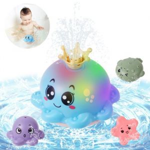 Enfants Jouets de Bain LED Jouet Bain B&eacute;b&eacute; 1 2 3 Ans Pieuvre Induction Automatique Jet deau Jouets de Piscine pour B&eacute;b&eacute;-bleu