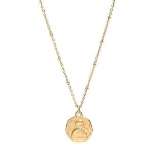 Collier - Enfant - Chaîne et Médaille - Pendentif - Rond - Ange - Baptême - Gabriel - Plaqué Or Jaune 750/1000 - Fabriqué en France