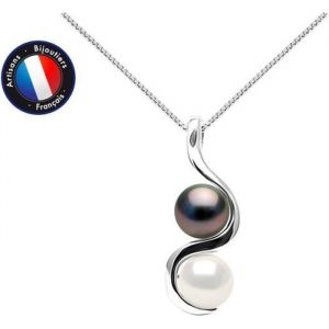 Collier - PERLINEA - Perle de Culture dEau Douce AAA+ et Tahiti A+ - Argent 925 - 42 cm - 8-9 mm