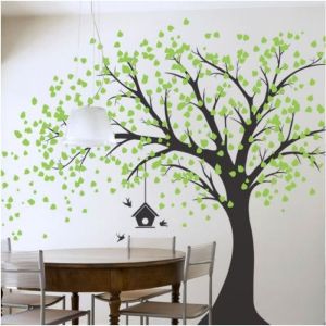 Stickers Muraux Grandes Arbre Vert Autocollant Mural Feuilles Arbre Plantes Décoration Murale Salon Chambre Enfant