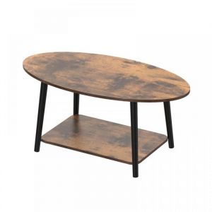 SUPFINE Table Basse Ovale Moderne Table de Canap&eacute; avec Pieds en Bois Table de Salon avec &eacute;tag&egrave;re2 Niveaux 100&times;53&times;45cm Marron
