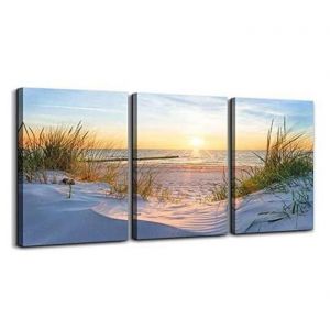 Tableau Decoration Murale Tableau Toile Coucher De Soleil Sur La Plage Mer Nature Paysage Impression Sur Toile 30x40cm avec cadre
