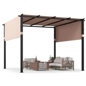 Pergola Jardin Extérieur 3X3M - RELAX4LIFE - Auvent Réglable et Rétractable - Tonnelle de Jardin - Toile Polyester - Beige