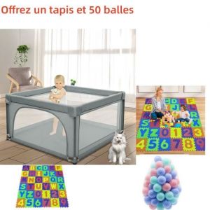 XUANYU Parc Bebe 120x120CM  Parc Enfant Modulable Avec Tapis  Barriere Parc B&eacute;b&eacute; Parc de Jeux  Tapis Et 50 BallesGris fonc&eacute;