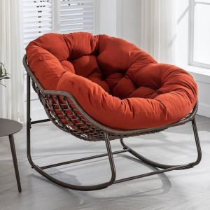 Fauteuil &agrave; Bascule de Jardin Fauteuil dext&eacute;rieur chaise &agrave; bascule en rotin avec coussins pour porche salon jardin Orange
