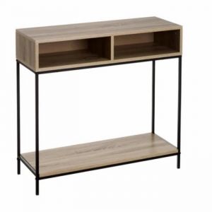 Table de console meuble dentrée en MDF-métal coloris natutrel-noir - Longueur 80 x Profondeur 30 x Hauteur 75 cm