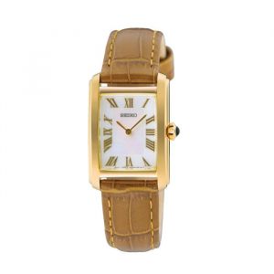 Montre femme bracelet cuir - Seiko - Montre femme Seiko rectangulaire dor&eacute;e