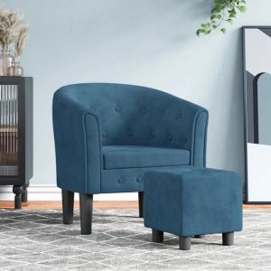Bonne qualit&eacute; - Fauteuil avec repose-pied bleu fonc&eacute; velours70x56x68 cm Relaxation - Scandinave DECO M1248205