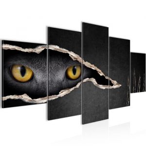 Runa art Tableau D&eacute;coration Murale &OElig;il de Chat 200x100 cm - 5 Panneaux Deco Toile Pr&ecirc;t &agrave; Accrocher 002651a