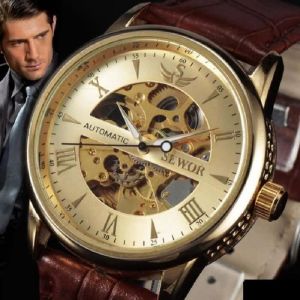 Classique Pour Hommes Montres Squelette Masculin Bracelet En Cuir DHorloge Casual Steampunk Montres Montre MéCanique Aut