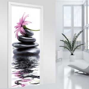 Stickers pour porte - Fleur Galets 3617680320730 - Adhésif MAT - Largeur 73 x Hauteur 205 cm