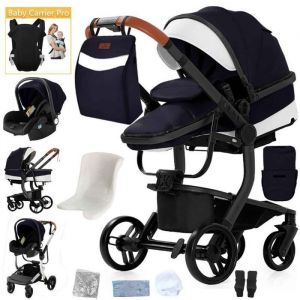 BAZARLAND30.Poussette 3 en 1 B&eacute;b&eacute; Combin&eacute;e Si&egrave;ge-Auto Nacelle Trio R&eacute;versible cuir pu Roues increvables Canne.NOIR ET BLANC