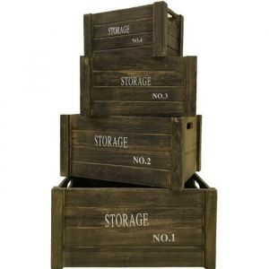 Mobili Rebecca Lot de 4 Boite de rangement Caisse Bois Gris Vintage 17x36x25