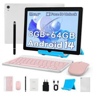 Tablette 10 Pouce Android 14 Octa-Core 64Go avec Clavier Souris Stylet et Support HD 1280x800 5MP+8MP Cam&eacute;ra WiFi 6 BT 5