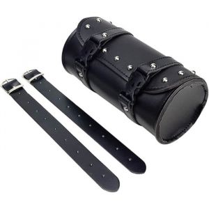 Sac &agrave; Outils de Moto en Cuir PU Sac &agrave; Outils de Fourche Arri&egrave;re Sacoche Outils Moto Rondeavec 2 Sangles de Montage pour Plupart