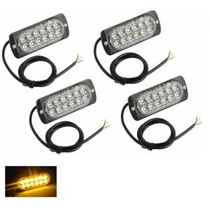 4 Feux de P&eacute;n&eacute;tration LED Orange/Ambre 12W 12V 24V 12 LED Avertissement Stroboscopique 18 Modes de Flash Voiture Camion Agricole