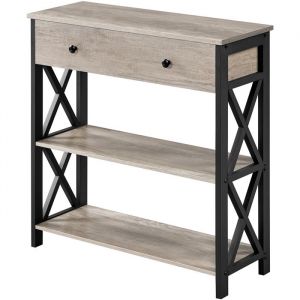 Yaheetech Table Console en Bois et Métal Table dentrée Industrielle avec 1 Grand Tiroir et 2 Étagères Gris