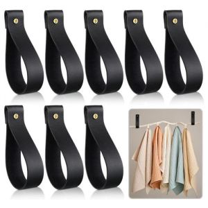 Support de tringle &agrave; rideau8 Pcs support en cuir poign&eacute;e de porte darmoire poign&eacute;e de mallette en cuir (noir)