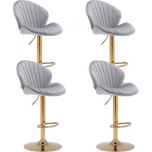 Wahson Tabouret Bar Lot de 4 Tabouret Bar R&eacute;glable Chaise Bar Haute avec Pieds en M&eacute;tal pour Cuisine et Comptoir Velours Gris