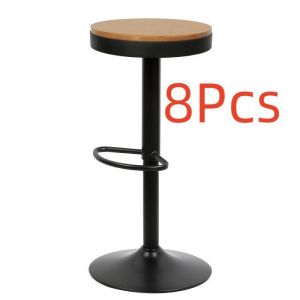Lot de 8 Tabourets de Bar GRUS - Si&egrave;ge rond en bois - R&eacute;glables en Hauteur - Noir - Contemporain - Design