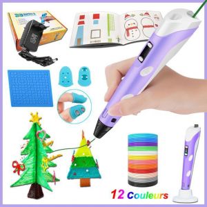 Stylo 3D Professionnel pour Enfant - avec 12 Couleurs de Filament PLA 1.75mm avec Livre de Dessin 3D et Protège doigts