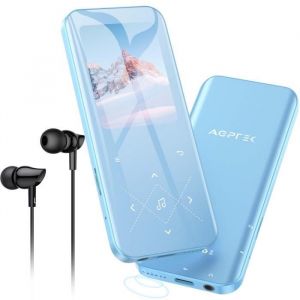 AGPTEK 32Go Haut-Parleur MP3 Bluetooth 5.3 avec Boutons Tactiles 2.4 Pouces Grand Écran Carte TF Jusqu’à 128G - Bleu