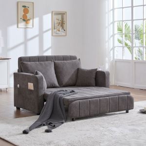 Canap&eacute; convertible 2 placesclic clac 2 places convertiblepetit sofa pas cher  avec porte-gobelet  USBaccoudoirsChenillegris