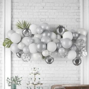 Kit d&eacute;coration - PTIT CLOWN - 50 ballons nuage argent et blanc - Air/H&eacute;lium - &Eacute;v&eacute;nements vari&eacute;s