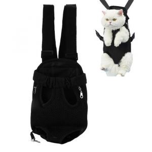 AIMOONSA Sac de transport ventral pour chat - sac &agrave; dos avant respirant noir bretelles r&eacute;glables